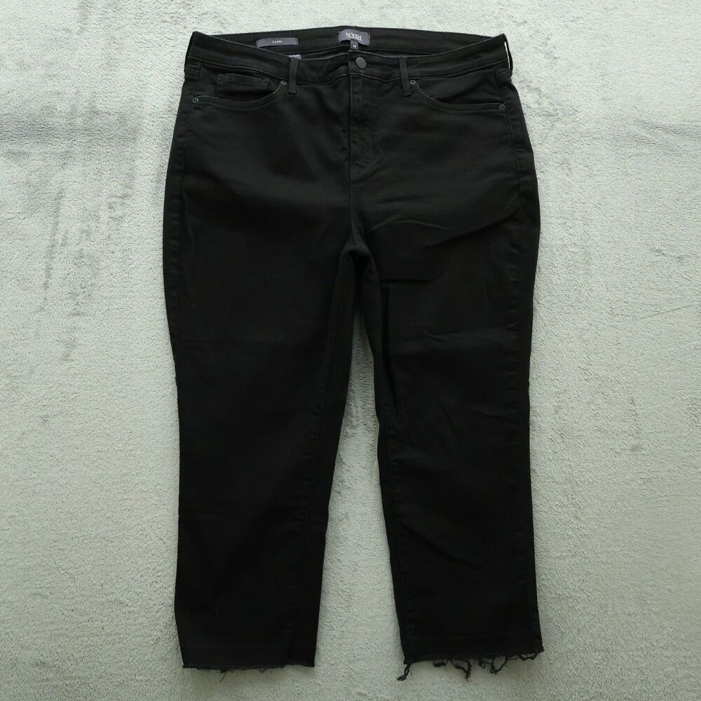 NYDJ Jeans Women's Size 14 Black High-Rise Capri Denim Fringe 22" Inseam Stretch